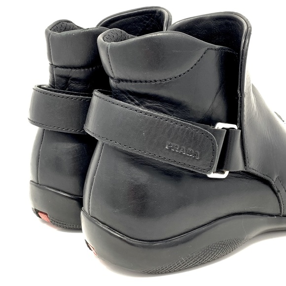 Prada Brushed Leather Ankle Chelsea Boot with Adjustable Back Strap Black Size 6 - Picture 8 of 16